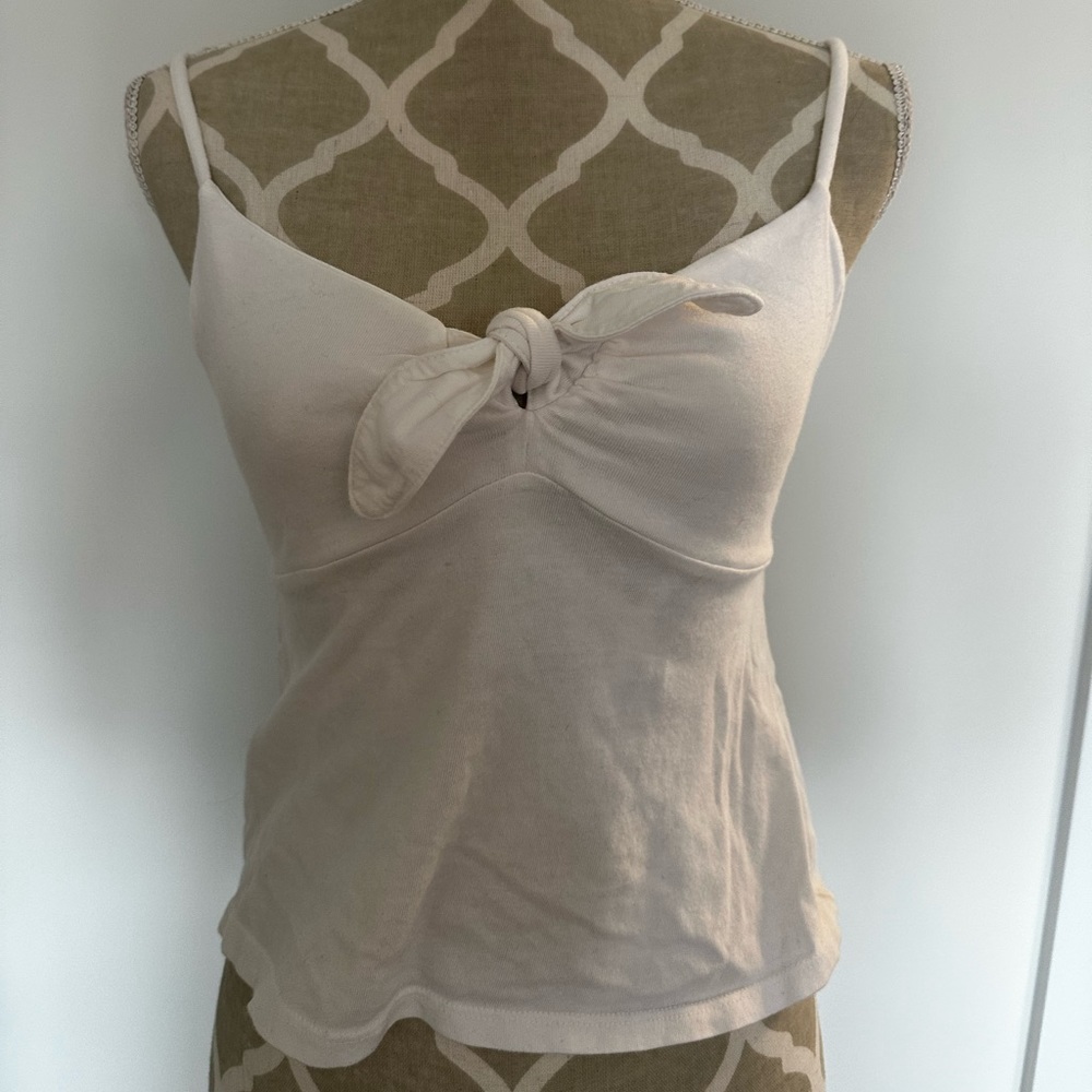 White bow detail summer tank top